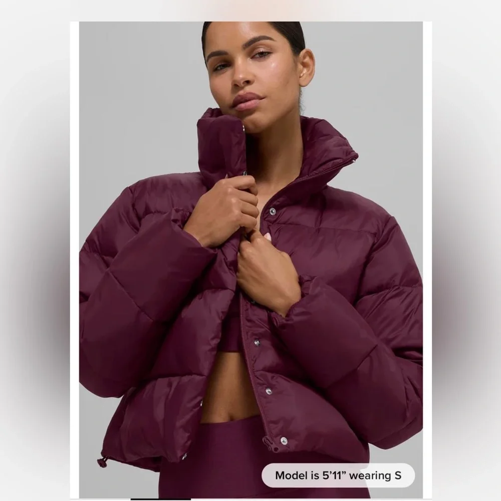 Alo Burgundy Gold Rush Cropped Puffer Jacket